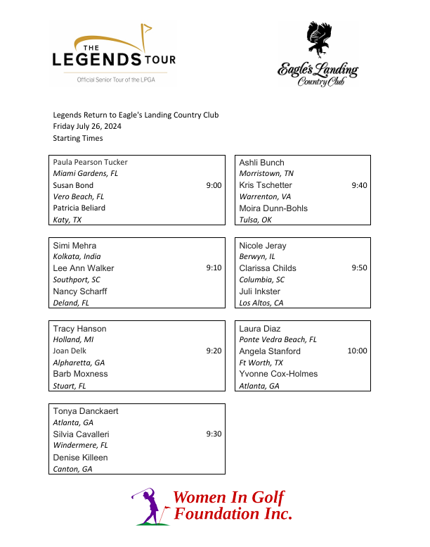 The Legends Return to Eagle’s Landing Friday Tee Times Announced